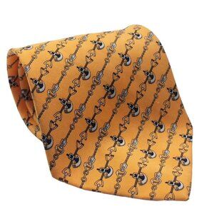 Kai Long Gold Chain Link Geometric Silk Necktie